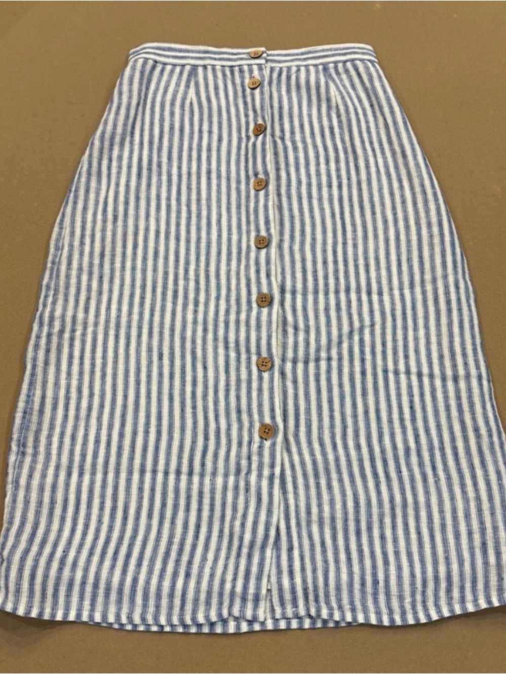 Faherty Blue and White Whitley low tide Stripe Button-Front Midi Skirt